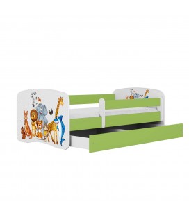 Lit enfant vert animaux du monde avec tiroir 70x140cm