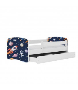 Lit enfant blanc cosmos galaxie avec tiroir 70x140cm