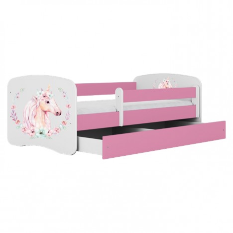 Lit enfant cheval rose avec tiroir 80x180cm - 