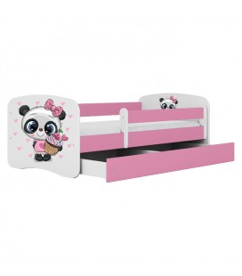Lit enfant rose panda avec tiroir 80x180cm