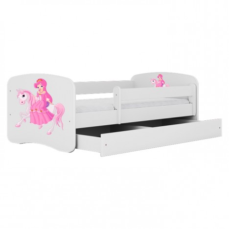 Lit enfant princesse blanche sur cheval avec tiroir 80x180cm - 