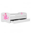 Lit enfant princesse blanche sur cheval avec tiroir 80x180cm - 