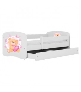 Lit enfant blanc nounours papillons avec tiroir 80x180cm