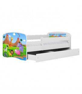 Lit enfant blanc safari savane avec tiroir 80x180cm