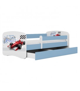 Lit enfant bleu circuit formule 1 avec tiroir 80x180cm