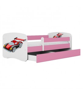 Lit enfant rose voiture de course avec tiroir 80x180cm