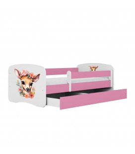 Lit enfant rose bambi avec tiroir 80x180cm