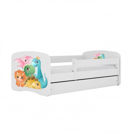 Lit enfant petits dinosaures blancs avec tiroir 80x180cm - 