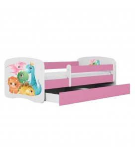 Lit enfant rose petits dinosaures avec tiroir 80x180cm