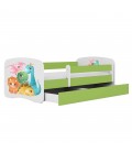 Lit enfant petits dinosaures verts avec tiroir 80x180cm - 