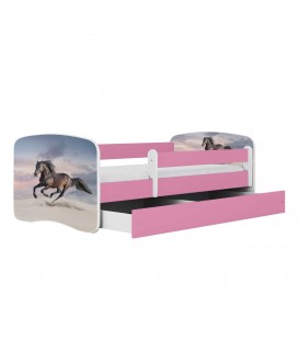 Lit enfant cheval au galop rose avec tiroir 80x180cm