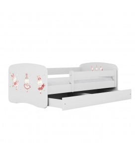 Lit enfant blanc lapins avec papillons avec tiroir 80x180cm