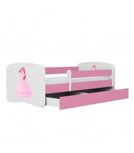 Lit enfant rose princesse avec tiroir 80x180cm