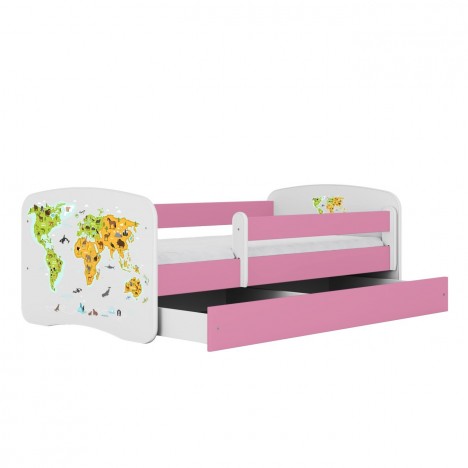 Lit enfant carte du monde rose avec tiroir 80x180cm - 
