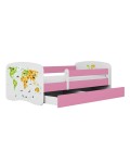 Lit enfant carte du monde rose avec tiroir 80x180cm - 