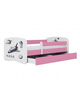 Lit enfant rose espace NASA avec tiroir 80x180cm