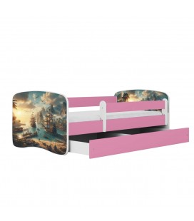 Lit enfant Baie des pirates rose avec tiroir 80x180cm