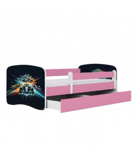 Lit enfant course rose avec tiroir 80x180cm