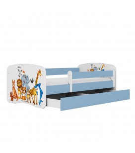 Lit enfant bleu animaux du monde avec tiroir 80x180cm