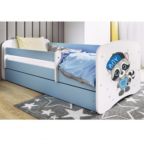 Lit enfant raton laveur bleu avec tiroir avec matelas 80x180cm - 