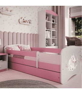 Lit enfant cheval rose avec tiroir et matelas 80x180cm