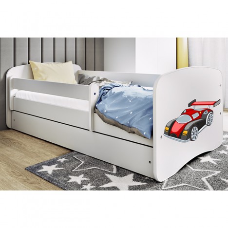 Lit enfant voiture de course blanc avec tiroir et matelas 80x180cm - 
