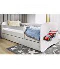 Lit enfant voiture de course blanc avec tiroir et matelas 80x180cm - 