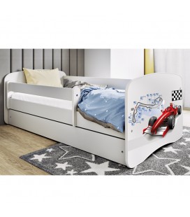 Lit enfant circuit formule 1 blanc avec matelas et tiroir 80x180cm