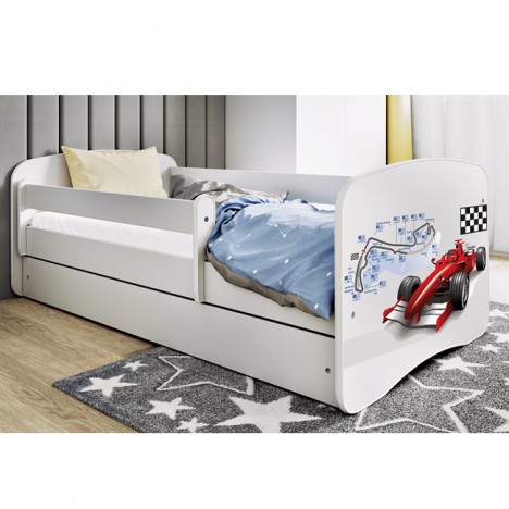 Lit enfant circuit formule 1 blanche avec tiroir avec matelas 80x180cm - 