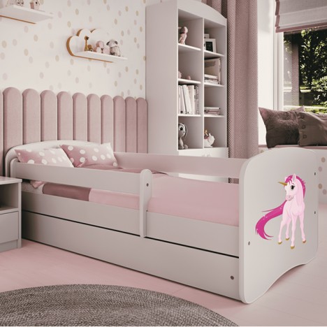 Lit enfant licorne blanche avec tiroir et matelas 80x180cm - 