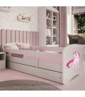 Lit enfant licorne blanche avec tiroir et matelas 80x180cm - 