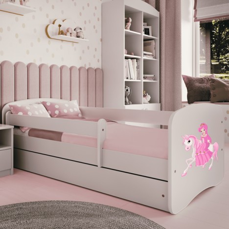 Lit enfant princesse blanche sur cheval avec tiroir avec matelas 80x180cm - 