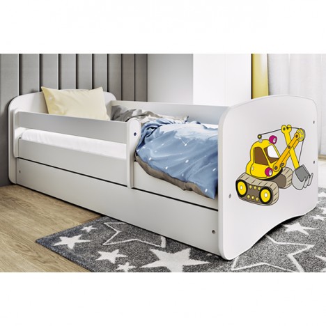 Lit enfant tractopelle chantier blanche avec tiroir avec matelas 80x180cm - 