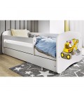 Lit enfant tractopelle chantier blanche avec tiroir avec matelas 80x180cm - 