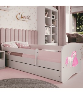 Lit enfant Princesse avec cheval blanc avec rangement et matelas 80x180cm