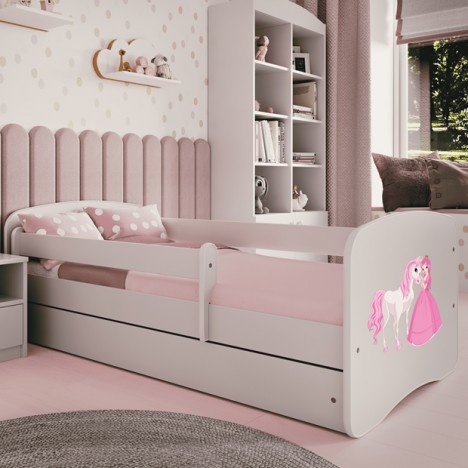 Lit enfant Princesse avec cheval blanc avec tiroir avec matelas 80x180cm - 