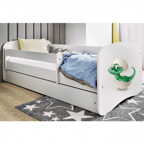 Lit enfant blanc bébé dino avec tiroir avec matelas 80x180cm - 