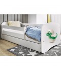 Lit enfant blanc bébé dino avec tiroir avec matelas 80x180cm - 