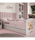 Lit enfant ours en peluche blanc fleurs avec tiroir avec matelas 80x180cm - 