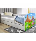 Lit enfant safari savane blanc avec tiroir et matelas 80x180cm - 