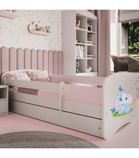 Lit enfant bébé éléphant blanc avec rangement et matelas 80x180cm