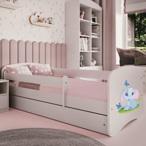 Lit enfant bébé éléphant blanc avec tiroir avec matelas 80x180cm - 