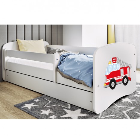 Lit enfant pompier blanc avec tiroir avec matelas 80x180cm - 