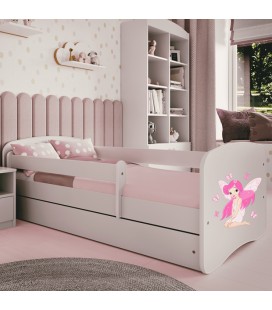 Lit enfant fée blanc avec papillons avec matelas et tiroir 80x180cm