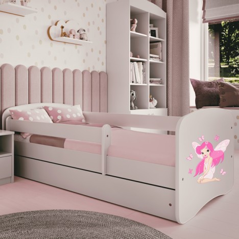 Lit enfant fée blanche avec papillons avec tiroir avec matelas 80x180cm - 