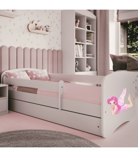 Lit enfant fée blanc avec ailes avec matelas et tiroir 80x180cm