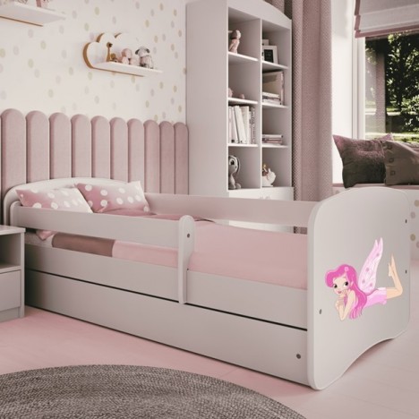 Lit enfant fée blanche avec ailes avec tiroir avec matelas 80x180cm - 