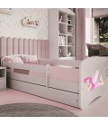 Lit enfant fée blanche avec ailes avec tiroir avec matelas 80x180cm - 