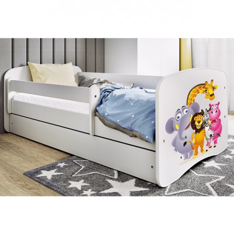 Lit enfant zoo blanc avec tiroir avec matelas 80x180cm - 