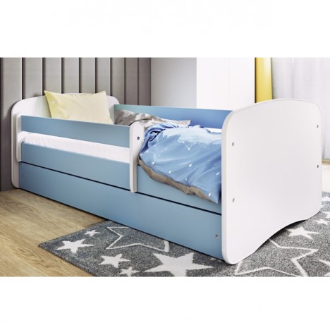Lit enfant bleu sans motif avec tiroir avec matelas 80x180cm - 